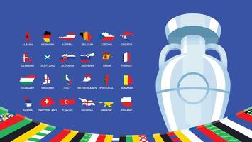 euro 2024 Duitsland vlaggen kaart ontwerp met trofee symbool officieel logo Europese Amerikaans voetbal laatste illustratie vector