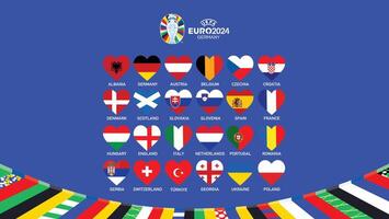 euro 2024 Duitsland vlaggen hart ontwerp met logo officieel symbool Europese Amerikaans voetbal laatste illustratie vector