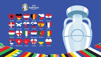 euro 2024 Duitsland vlaggen hart embleem ontwerp met trofee symbool officieel logo Europese Amerikaans voetbal laatste illustratie vector