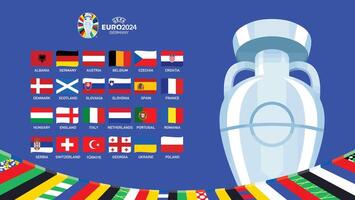 euro 2024 Duitsland vlaggen lint ontwerp met trofee symbool officieel logo Europese Amerikaans voetbal laatste illustratie vector