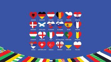 Europese landen Amerikaans voetbal 2024 vlaggen hart ontwerp abstract symbool Europese Amerikaans voetbal teams landen illustratie vector