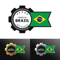 gemaakt in Brazilië met uitrusting en vlag ontwerp. voor banier, stempel, sticker, icoon, logo, symbool, label, insigne, zegel, teken. illustratie vector