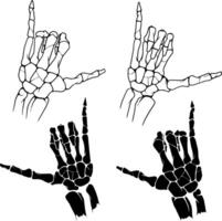 skelet shaka hand- teken set, telefoontje teken hand, illustratie hand- getrokken vector