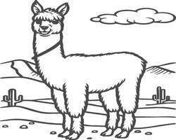 alpaca kleur Pagina's. alpaca dier schets voor kleur boek. dieren lijn kunst vector