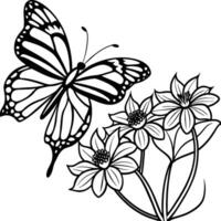 monarch vlinder vliegend kleur Pagina's. vlinder Aan bloem kleur Pagina's vector