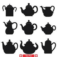 wijnoogst thee pot reeks retro silhouetten voor een tintje van nostalgie vector