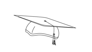 een doorlopend lijn tekening van diploma uitreiking pet, studie afstuderen pet logotype icoon vector