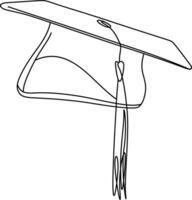 een doorlopend lijn tekening van diploma uitreiking pet, studie afstuderen pet logotype icoon vector