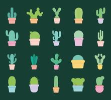 set van cactuspictogrammen op een groene achtergrond vector