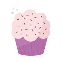 cupcake gegarneerd met roze glazuur over een witte backgorund vector