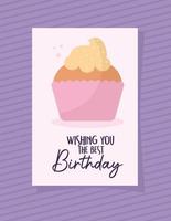 cupcake-kaart met de beste verjaardagsbelettering vector