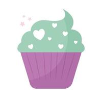 cupcake gegarneerd met groen en harten glazuur vector