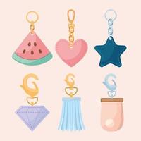 zes sleutelhanger items vector