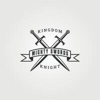 dubbele machtig zwaard voor machtig ridder in koninkrijk logo wijnoogst illustratie sjabloon icoon grafisch ontwerp vector