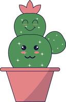 kawaii ingemaakt cactus illustratie. schattig tekenfilm stijl. vector