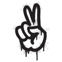 verstuiven geschilderd graffiti hand- gebaar v teken voor zege icoon gespoten geïsoleerd met een wit achtergrond. graffiti hand- gebaar v teken voor vrede symbool met over- verstuiven in zwart over- wit. vector