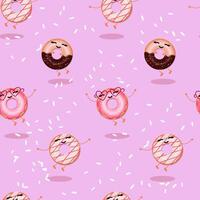 grappig donuts roze patroon achtergrond vector