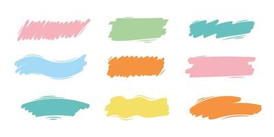 hand- getrokken gemakkelijk kleurrijk kader set. Golf vorm borstel pen lijn beroerte kattebelletje element. vector