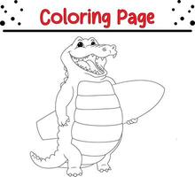 schattig krokodil draag- surfboard kleur boek bladzijde voor kinderen en volwassenen vector