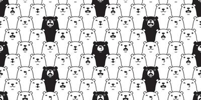 beer naadloos patroon polair beer ras tekenfilm tegel behang tekening herhaling achtergrond illustratie zwart wit ontwerp vector