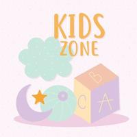 belettering van kinderzones en een bundel schattige pictogrammen vector