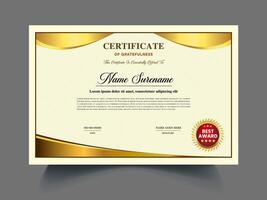 professioneel certificaat van waardering sjabloon ontwerp steekproef, elegant blauw, goud, tuin diploma certificaat schoon modern certificaat. certificaat grens sjabloon met luxe illustratie vector