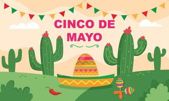 woestijn van cactussen en hoed decoratie Mexicaans viering. cinco de mayonaise. vector