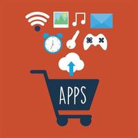apps-letters op een winkelwagentje met een bundel apps-pictogrammen vector