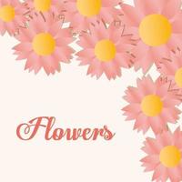 bloemen belettering met set zonnebloemen met een lichtroze kleur vector