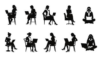 silhouet van bedrijf vrouw met laptop vector
