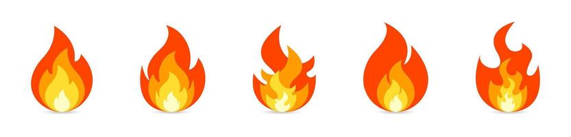 brand vlam illustratie. brand pictogrammen. vlam vormen set. vuur, vreugdevuur, kampvuur symbolen. vector