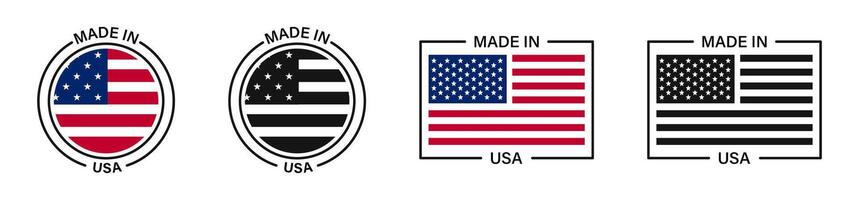 gemaakt in Verenigde Staten van Amerika. Verenigde Staten van Amerika Product etiket set. gemaakt in Verenigde Staten van Amerika pictogrammen. vector