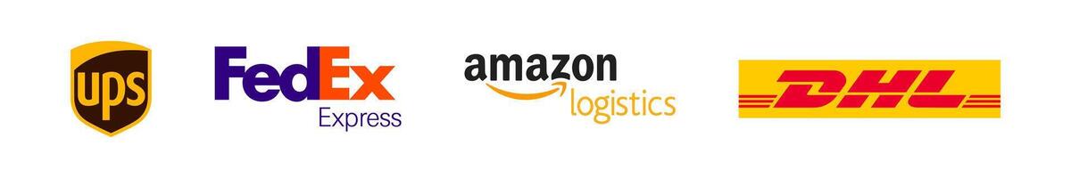 populair levering bedrijf logo set. opstaan, fedex, dhl, amazon logistiek. vector