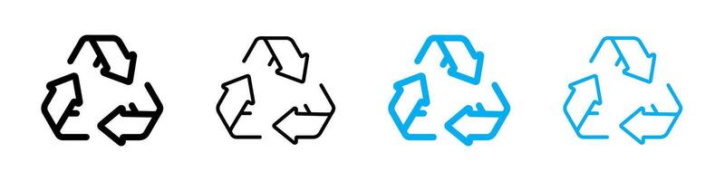 recycle schets pictogrammen. recycling driehoek pijlen icoon set. hergebruik symbool. vector