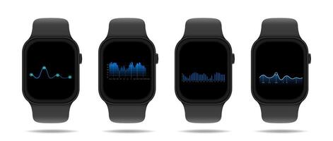 SmartWatch statistisch Scherm set. geschiktheid kijk maar met gegevens diagram. vector