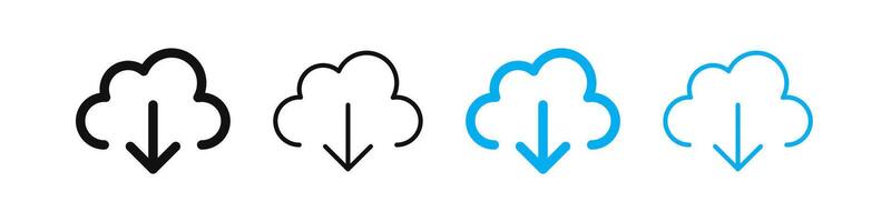 downloaden pictogrammen. downloaden symbolen. wolk opslagruimte pictogrammen. wolk databank. wolken. vector