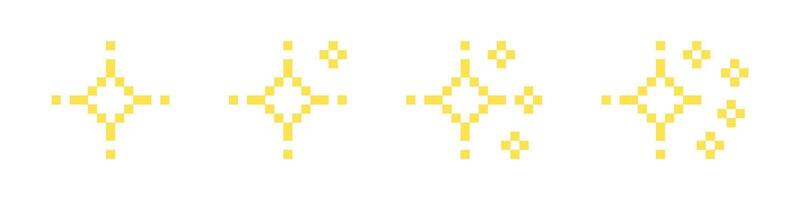 pixel ster set. 8-bits sterren. korrelig sterren. glimmend sterren pixel kunst icoon set. sprankelend sterren pixel kunst. vector