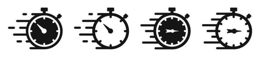 stopwatch pictogrammen. timer icoon set. silhouet stijl pictogrammen. vector