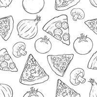 hand- tekening plak pizza in naadloos patroon illustratie vector