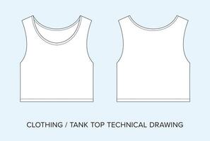 tank bovenkant, technisch tekening, kleding blauwdruk voor mode ontwerpers vector