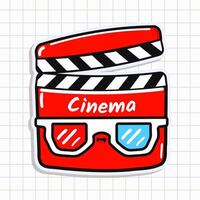 schattig grappig film klepel sticker. hand- getrokken tekenfilm kawaii karakter illustratie icoon. geïsoleerd Aan achtergrond. film klepel kaart karakter concept vector