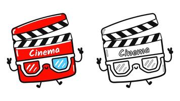 grappig schattig gelukkig film klepel tekens bundel set. hand- getrokken tekenfilm kawaii karakter illustratie icoon. schattig film klepel. schets tekenfilm illustratie voor kleur boek vector