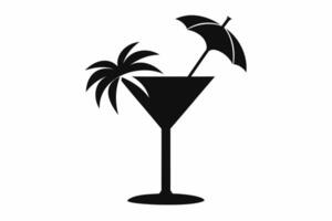 silhouet ontwerp van een tropisch cocktail glas met paraplu decoratie. icoon van strand drankje. zwart illustratie geïsoleerd Aan wit achtergrond. afdrukken, logo, pictogram. concept van vakantie, strand drankjes vector
