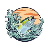 tonijn boot visvangst illustratie logo vector