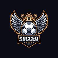 Amerikaans voetbal logo. bal met Vleugels en kroon element , elegant voetbal logo. modern voetbal Amerikaans voetbal insigne logo sjabloon ontwerp vector