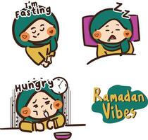 schattig illustratie van een weinig meisje vastend Ramadan mubarak vector