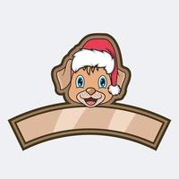 hond hoofd karakter logo, pictogram, watermerk, badge, embleem en label met kerstmuts. vector