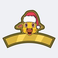 giraffe hoofd karakter logo, pictogram, watermerk, badge, embleem en label met kerstmuts. vector