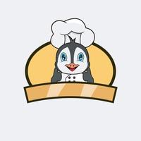 schattige pinguïnchef-kok en kookthema. mascotte, karakter, logo, label en icoon. vector