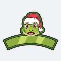 kikker hoofd karakter logo, pictogram, watermerk, badge, embleem en label met kerstmuts. vector